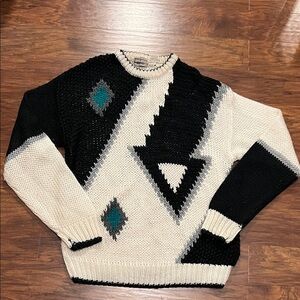 Geometric Pattern Black and Cream Sweater